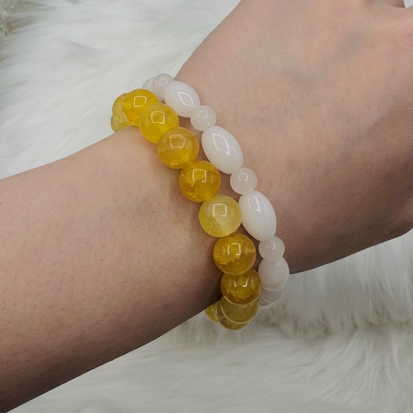 Celina Yellow Glass & White Rabbit Beaded Bracelet Duo - Picture 7 of 7